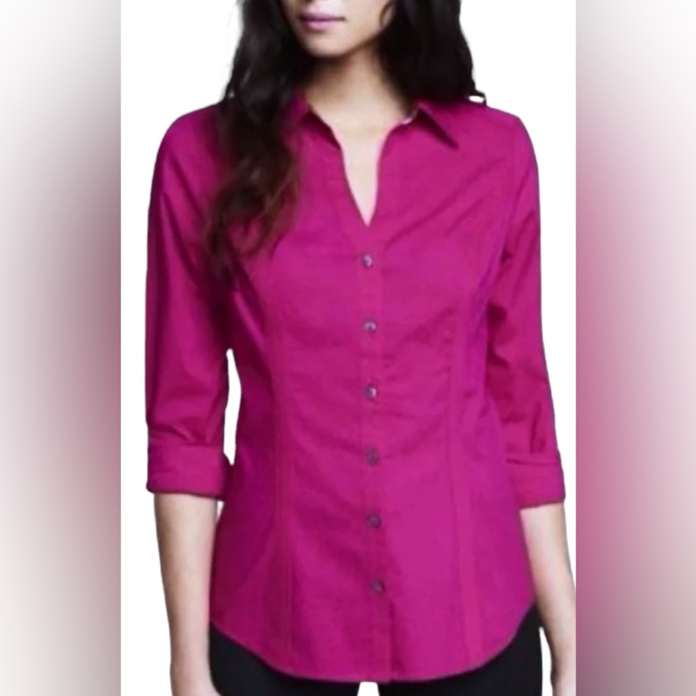 Express Fuchsia Pink Button Up Collared Shirt Org… - image 2